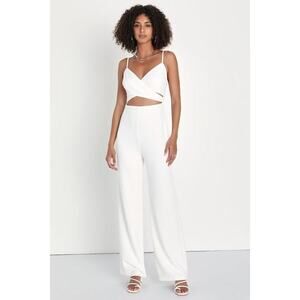 Lulus Going Out All Night White Cutout Wide-leg Jumpsuit - Size M